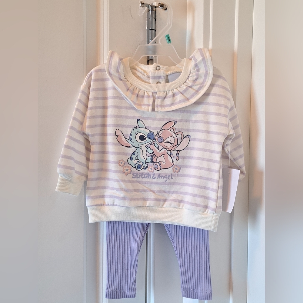 Brand New Disney Baby Striped Stitch & Angel Baby Outfit